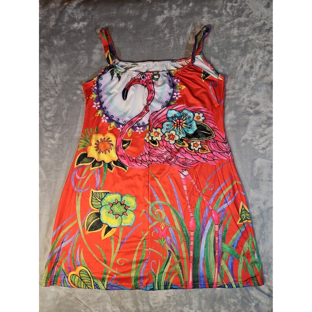 Plus Size Womens Flamingo Print Spaghetti Suspender Dress Size 1XL